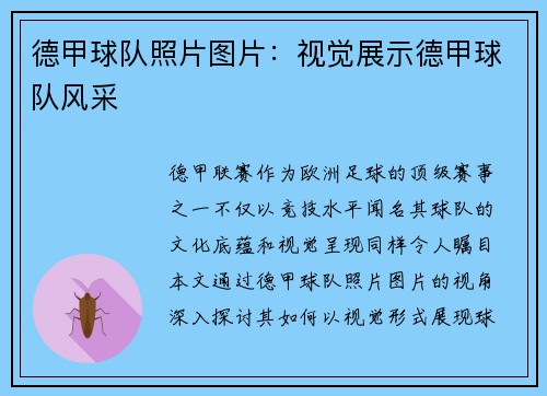 德甲球队照片图片：视觉展示德甲球队风采
